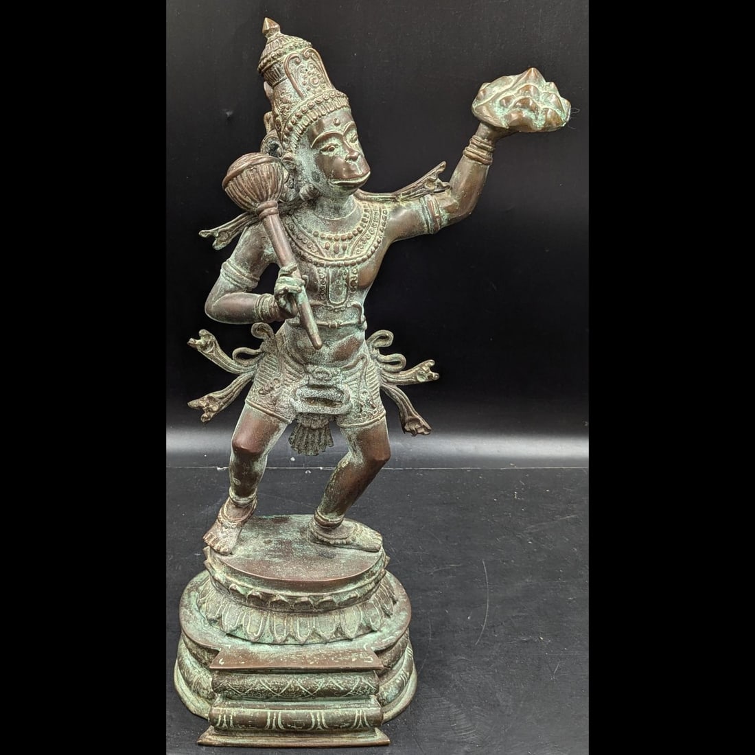Large Indian Hindu Bronze Statue Of Hanuman Lifting Up Sanjeevani, Likely 19th Century (1 of 11)