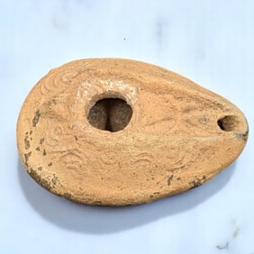 An Early Terra Cotta Byzantine Oil Lamp With Christian Cross, Approx. 700 BC