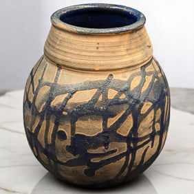 Vintage Pit Fire Art Pottery Vase, Signed John, Last Name Illegible