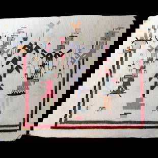 Vintage Hand Woven Navajo Yei Rug: Vintage Hand Woven Navajo Yei Rug. Measures approx. 33 1/2" X 38" . Please copy and paste the URL link below to review our Terms and Conditions for bidding, payment, shipping and other specif