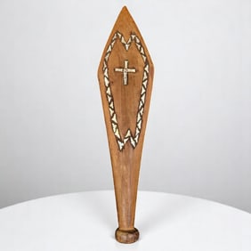 Solomon Islands Cross Motif War Club Inlaid W/ Mother Of Pearl