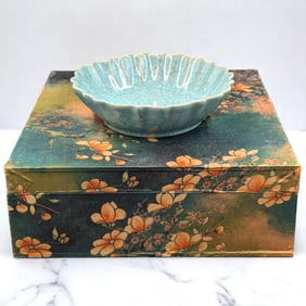 Chinese Song Style Ru Kiln Azure Glaze Ceramic Washer With Calligraphy And Decorative Box