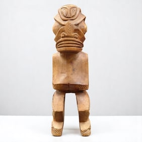 A Finely Carved Wooden Oceanic Tiki Sculpture