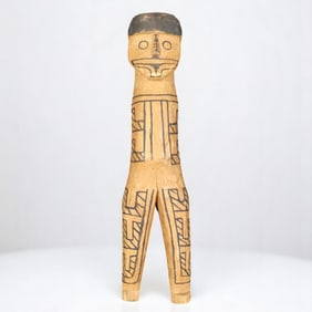 A Wood Carved & Painted South American Doll, Possibly Shipibo Or Karaja
