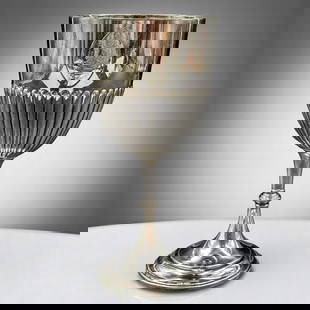 An Antique English Elkington Sterling Silver Chalice, 295 Grams: ***DUE TO THIS LOT BEING SILVER IT MUST BE PAID VIA BANK WIRE TRANSFER OR CERTIFIED CHECK.*** An Antique English Elkington Sterling Silver Chalice, 295 Grams. Measures approx. 7 1/2" X 3 1/2".
