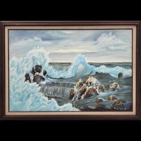 A Large Seascape Oil On Canvas Painting Signed "A L Ward"
