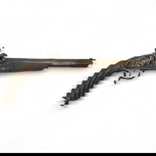 An Antique Percussion Target Pistol: **DUE TO THIS LOT BEING CLASSED AS A WEAPON IT MUST BE PAID VIA BANK WIRE TRANSFER OR CERTIFIED CHECK.** An Antique Percussion Target Pistol. Measures approximately 14-1/2" long. Please copy and