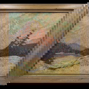 Carl Krafft (1884–1938) Signed Oil On Canvas Landscape Painting: Carl Krafft (1884–1938) Signed Oil On Canvas Landscape Painting. Frame Measures approx. 25" X 23" sight 19.75" X 18" Please copy and paste the URL link below to review our Terms and Conditi
