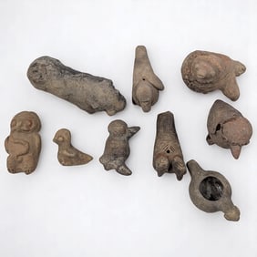 Lot Of 9 Pre-Columbian Pottery / Terra Cotta Animal Effigy Figures