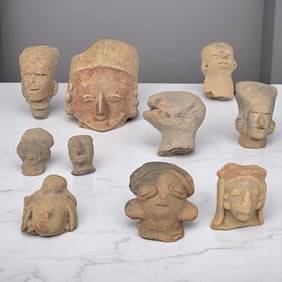 Lot Of 10 Pre-Columbian Pottery / Terra Cotta Heads And Head Fragments