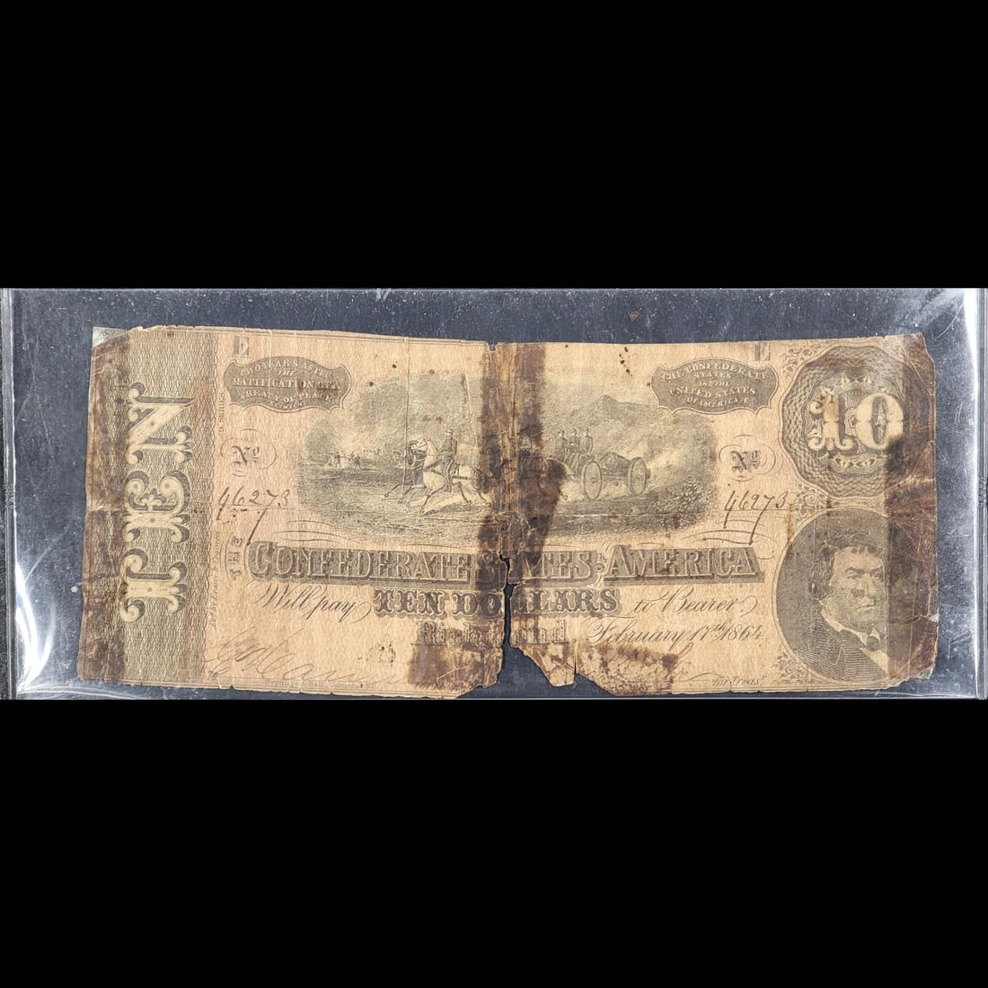 The Confederate States Of America Ten Dollar Bill Circa 1864 (1 of 8)