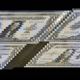 Pair Of United States Of America $1.00 Silver Certificates, Circa 1923 & 1957: Pair Of United States Of America $1.00 Silver Certificates, Circa 1923 & 1957. Includes one large silver certificate dollar from 1923 (large) measuring approximately 7-1/2" x 3", and one smaller 1957B