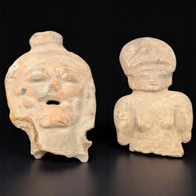 Pair Of Pre-Columbian Hollow Terra Cotta Ritual Effigy Heads