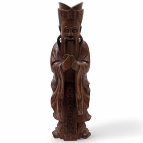 Antique Chinese Carved Boxwood Of A Wise Man, Possibly Confucius