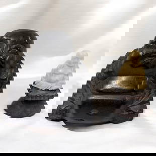 Pair Of Old Chinese Carved Buddha: Pair Of Old Chinese Carved Buddhas. Measures approx. 2 1/4" X 1 1/4" and 3" X 3". From the consignor: My childhood was rich in culture, filled with art, education, and interactions with people from