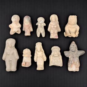 Lot Of 10 Pre-Columbian Miniature Pottery Figural Sculptures