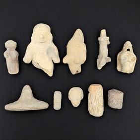 Lot Of 10 Pre-Columbian Miniature Pottery Figural Sculptures