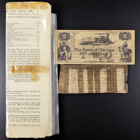 Pair Of Antique 19th C. United States Currency & Property Insurance Document W/ Calligraphy