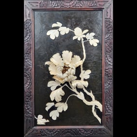 A Japanese Shibayama Lacquered Hardwood Panel