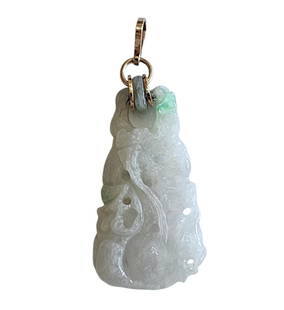 A Very Fine Carved Chinese Jade Pendant Qing Dynasty Mounted On 18K Gold: **DUE TO THIS LOT BEING GOLD IT MUST BE PAID VIA BANK WIRE TRANSFER OR CERTIFIED CHECK.** A Very Fine Carved Chinese Jade Pendant Qing Dynasty Mounted On 18K Gold. Please copy and paste t