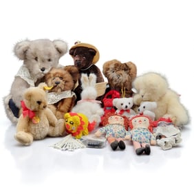 Lot Of Vintage Handmade Teddy Bears Some W/ REAL FUR & Other Assorted Toys, 16 Pieces