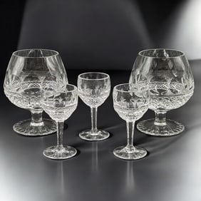 Lot Of 5 Beautiful Crystal Glasses, Two Brandy Glasses And Three Cordial Glasses, Unmarked