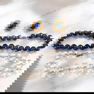 Lot Of 2 Beaded Necklaces And A Pair Of Blanca Earrings, Lapis Lazuli Or Sodalite And Quartz: ***DUE TO THIS LOT BEING JEWELRY IT MUST BE PAID VIA BANK WIRE TRANSFER OR CERTIFIED CHECK*** Lot Of 2 Beaded Necklaces And A Pair Of Blanca Earrings, Lapis Lazuli Or Sodalite And Quartz. The quartz