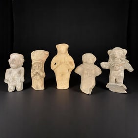 Lot Of 5 Pre-Columbian Pottery Figural Effigy Sculptures