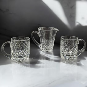 Vintage Waterford Crystal Water Pitcher And A Pair Of Brierley Cut Glass Beer Mugs