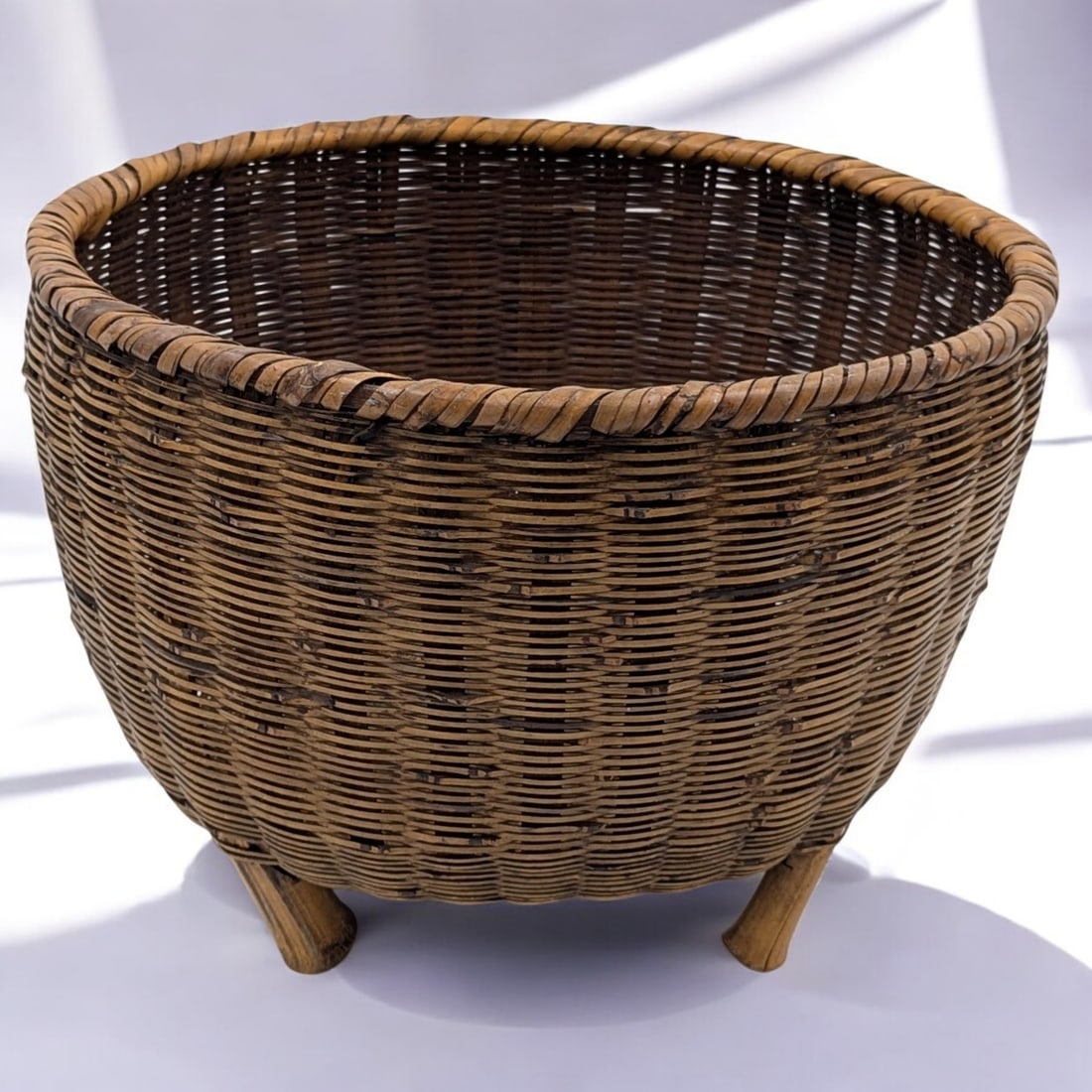 Large Antique Japanese Woven Bamboo Four-Legged Basket, Likely Used For Storage (1 of 9)