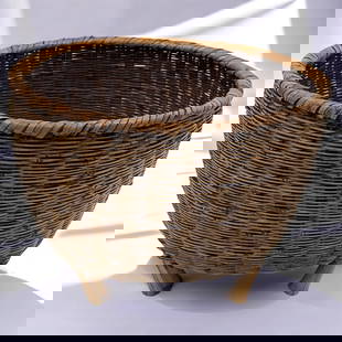 Large Antique Japanese Woven Bamboo Four-Legged Basket, Likely Used For Storage: Large Antique Japanese Woven Bamboo Four-Legged Basket, Likely Used For Storage. Measures approx. 8 1/2" X 12 1/2". Please copy and paste the URL link below to review our Terms and Conditions for