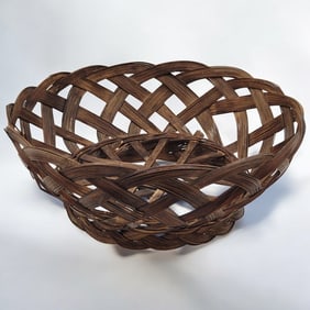 An Antique Japanese Yatsushiro Woven Okame-Zasa Bamboo Bathhouse Basket
