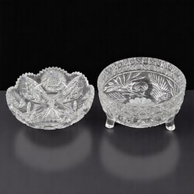 Pair Of American Brilliant Period ABP Cut Glass, Serving Tray & Bowl
