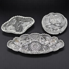 American Brilliant Period ABP Cut Glass Serving Trays, 3 Pieces
