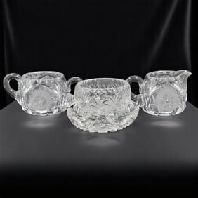 American Brilliant Period ABP Cut Glass Cups & Serving Trays, 4 Pieces