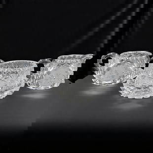 American Brilliant Period ABP Cut Glass Cups & Serving Trays, 4 Pieces: American Brilliant Period ABP Cut Glass Cups & Serving Trays, 4 Pieces. !! PLEASE NOTE that we have seen two extremely small chips on some of the edges, please see the last image for reference. Cups m