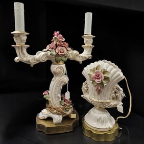 Pair Of Vintage CORDEY American Porcelain Rose Lamps