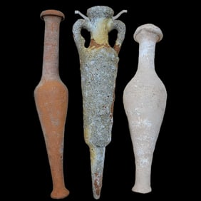 Lot Of 3 Ancient Roman / Greek Terra Cotta Amphora