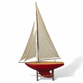 Vintage Solid Model Pond Yacht, Possibly A Star Yacht SY-3, "Sea Vixen", With Stand