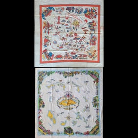 Pair Of 1940s Vintage Souvenir Tablecloths