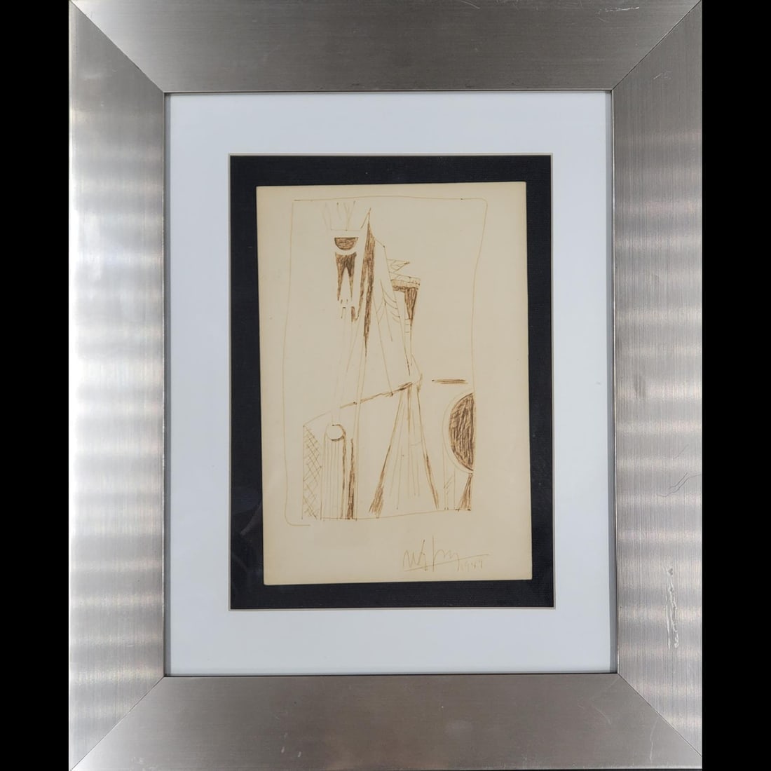 French Cuban-Wifredo Oscar de la Concepcion Lam 1902-1982 Ink On Paper Signed & Dated: French Cuban-Wifredo Oscar de la Concepcion Lam 1902-1982 Ink On Paper Signed & Dated 1949. Measure 8 1/4" X 5.5". Provenance: Private Estate Florida. Please copy and paste the URL link bel