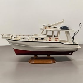 A Fine Vintage Hand Painted Modern Yacht Wooden Model