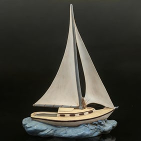 Vintage Free Standing Cast Ceramic Sailboat, Marked And Dated '86