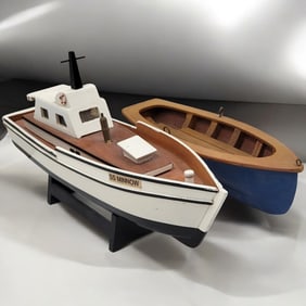 A Fine Vintage Pair Of Wooden Model Boats, Gilligan's Island S.S. Minnow & Xonex Rowboat