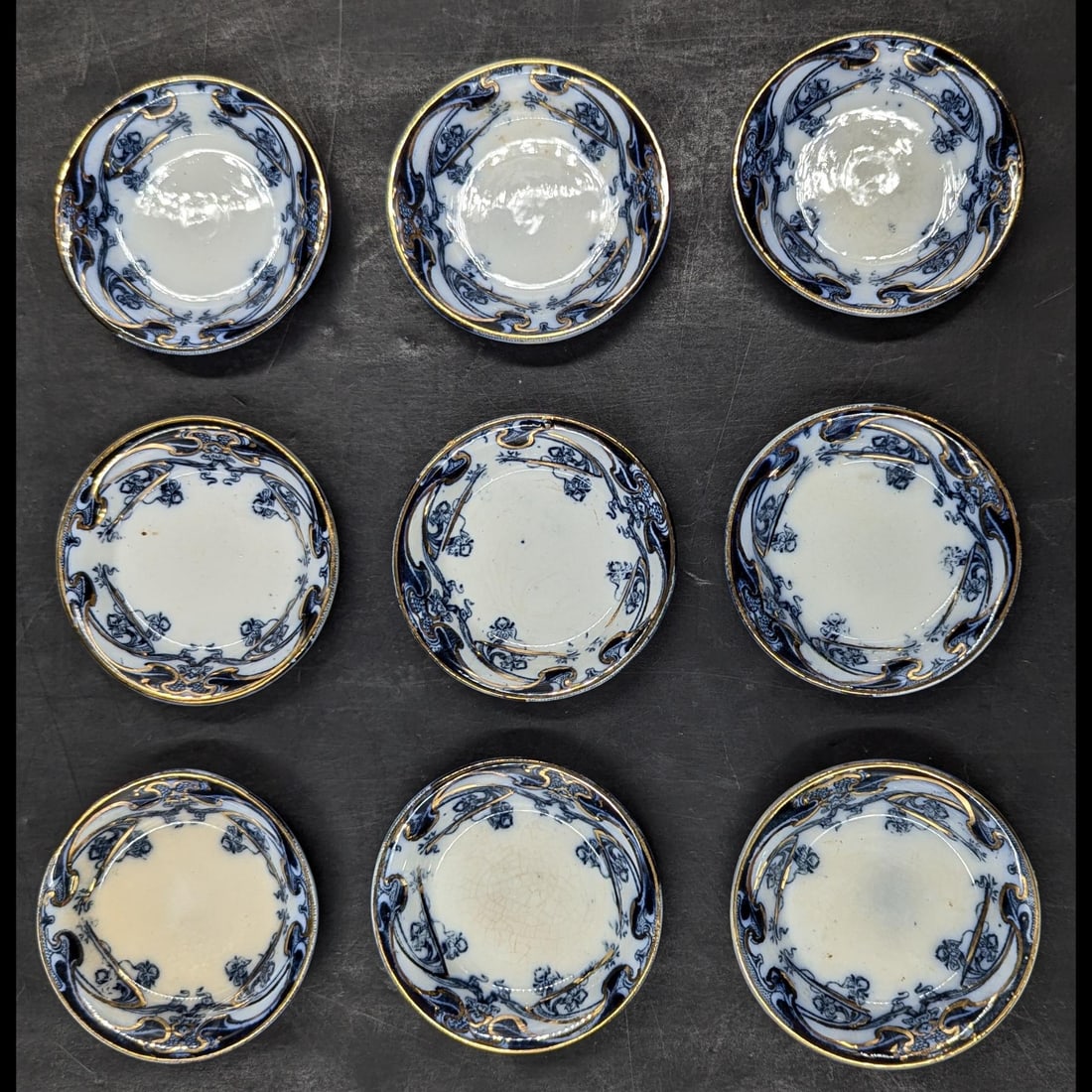 Lot Of 9 English Royal Staffordshire Pottery Iris Pattern Butter Pats (1 of 9)