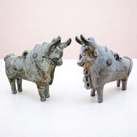 Pair Of Very Early Pucara Bull Figures, NOT PERFECT