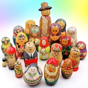 An Assorted Lot Of Hand Painted Russian Nesting Dolls, 20 Pieces