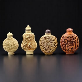 Lot Of Carved Resin Asian Snuff Bottles, 4 Pieces