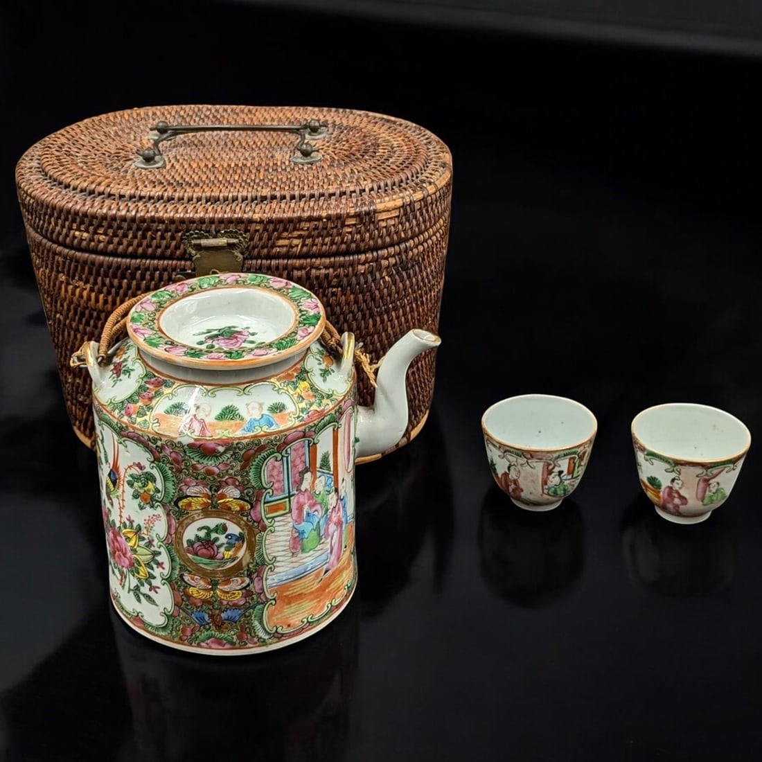 An Early Chinese Rose Medallion Tea Set With Basket (1 of 19)