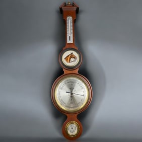 Antique Salem England Mahogany Barometer With Mercury And Hand Painted Porcelain Insert